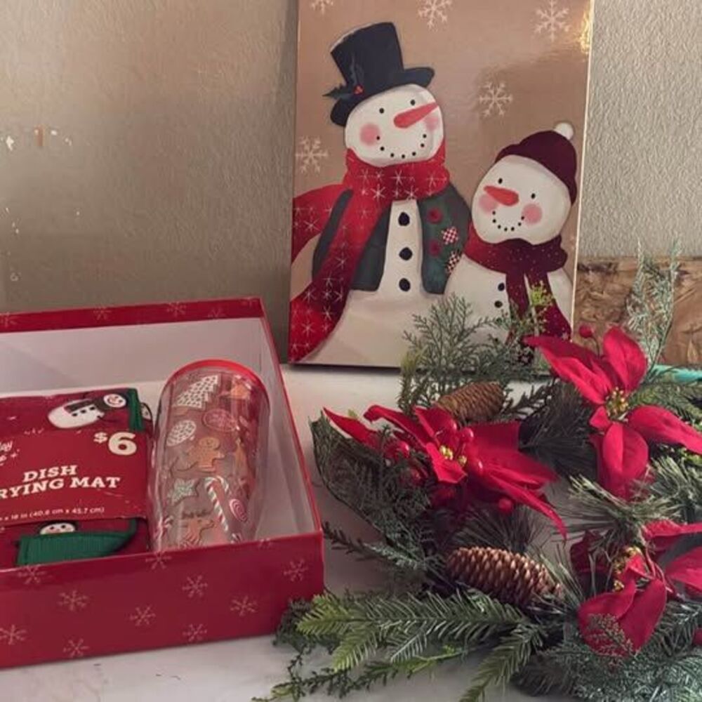 4 pcs Christmas bundle with tumbler and dish drying mat , big gift box